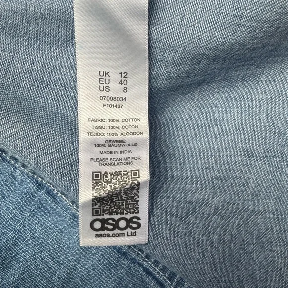 ASOS Blue Denim Long Sleeve Snap Front Mini Shirt Dress 8 - Picture 3 of 7